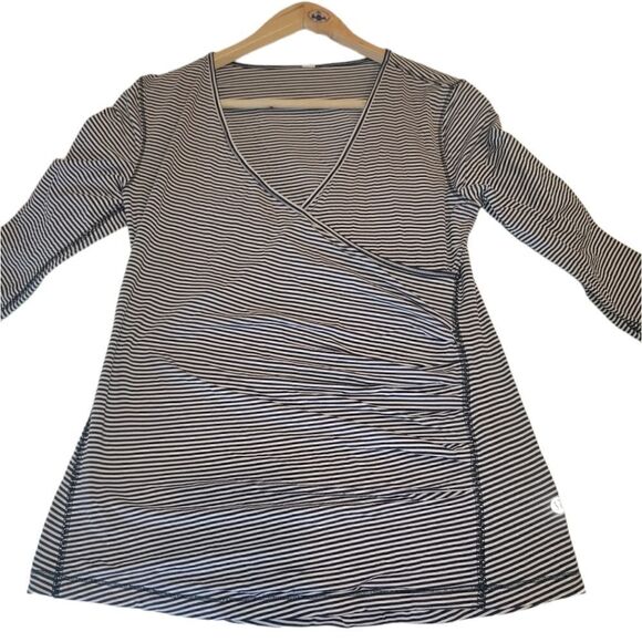Lululemon Sunset Salutation Long Sleeve Mini Pop Stripe Black Mink Berry Top 6 - Picture 7 of 10
